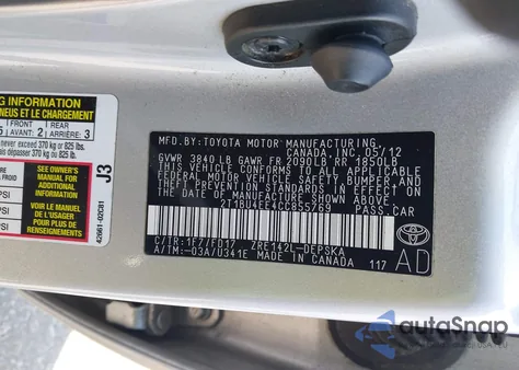 2012 Toyota Corolla S z USA, uszkodzony, nr VIN 2T1BU4EE4CC855769